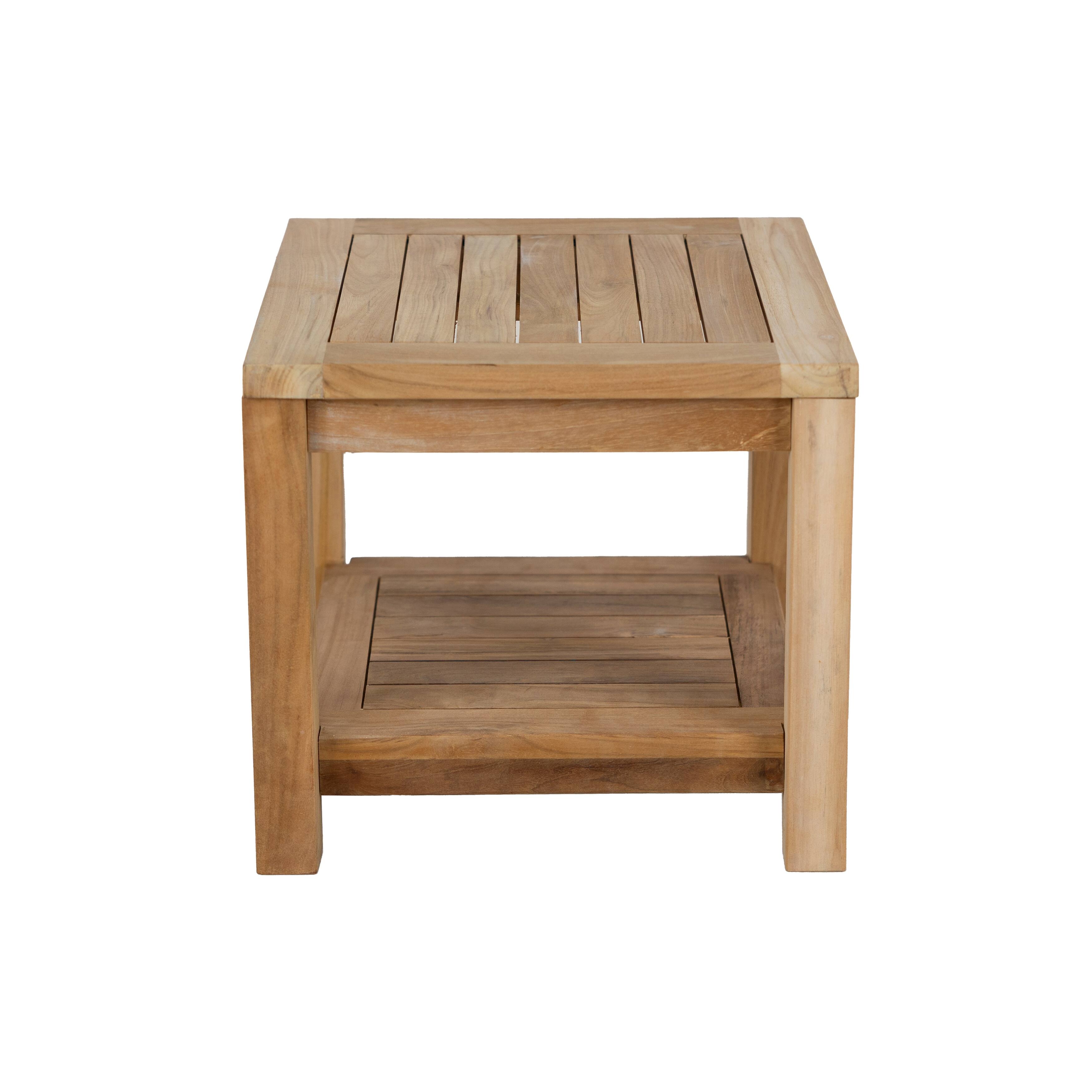 RRI Goods Teak Wood Side Table with Storage, Indoor and Outdoor Wooden